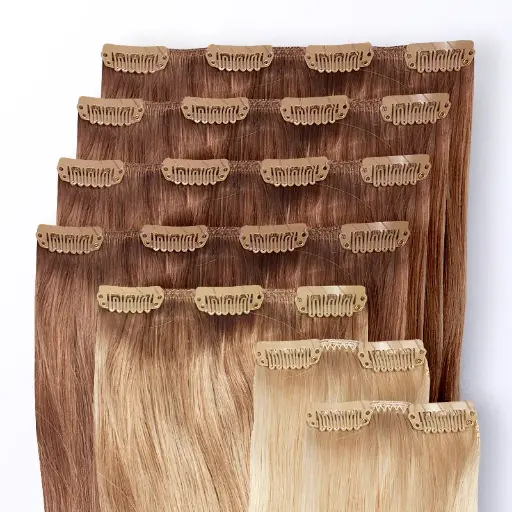 Clip in Extensions Set für Haarverdichtung / Haarverlängerung aus Echthaar Größe M