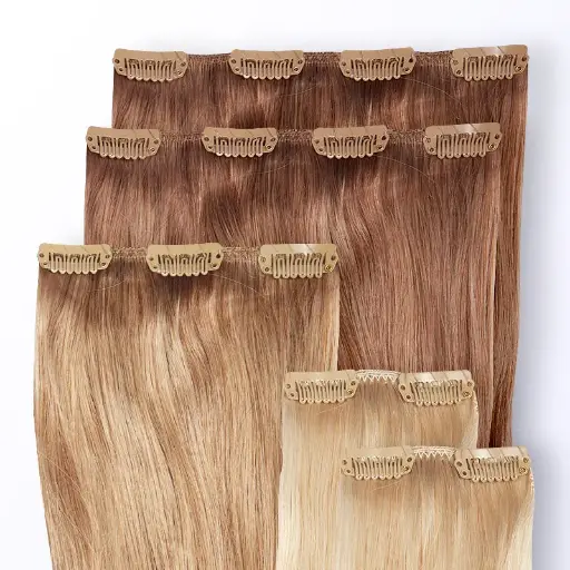 Clip in Extensions Set für Haarverdichtung aus Echthaar, Größe S 