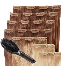 Clip in Extensions Set für Haarverdichtung / Haarverlängerung aus Echthaar in 60cm, Größe M + GRATIS BÜRSTE